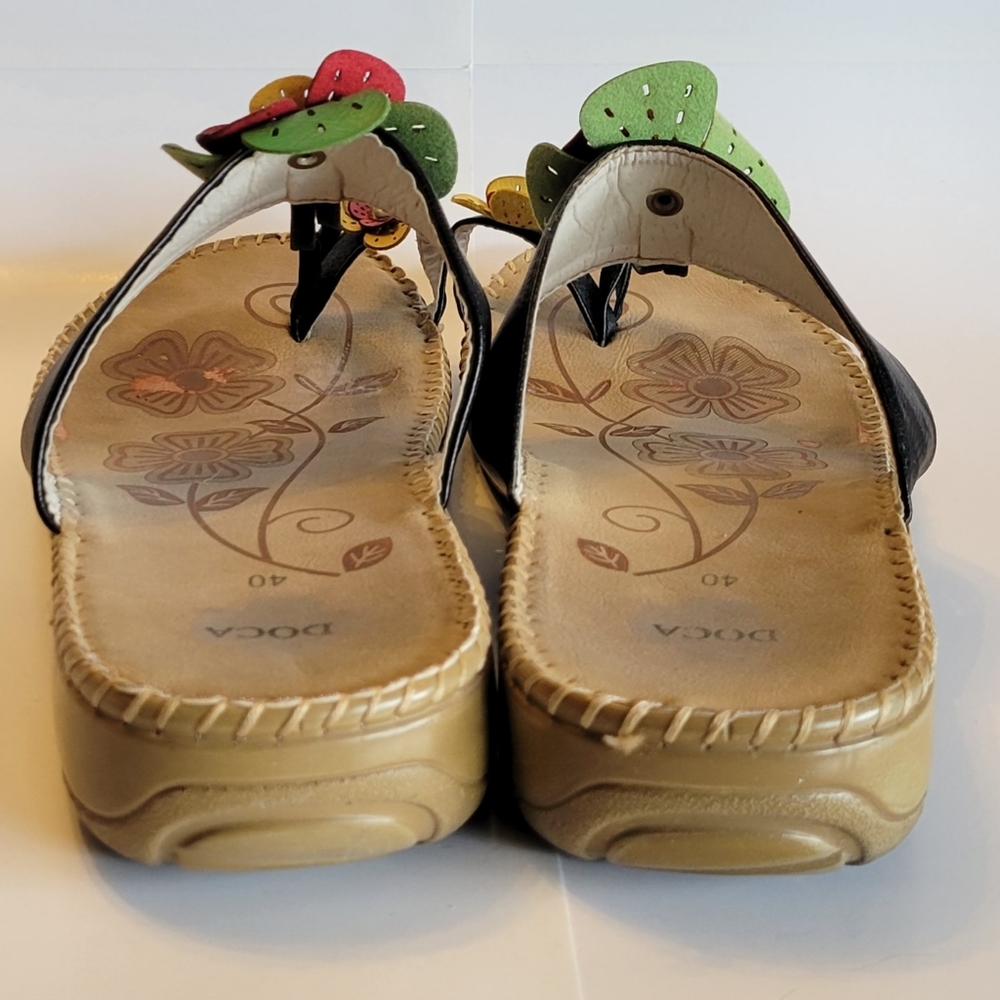 DOCA Leather Flower Thong Sandals with Flower 🌸 Toe Loop Size 9-9.5 Women's - Picture 5 of 8